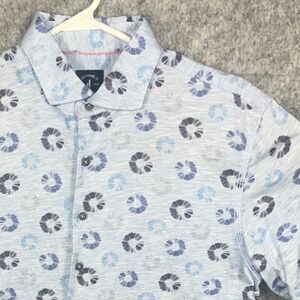 Johnnie-O Top Shelf Mens Large Blue Medallion Print Short Sleeve Button Shirt